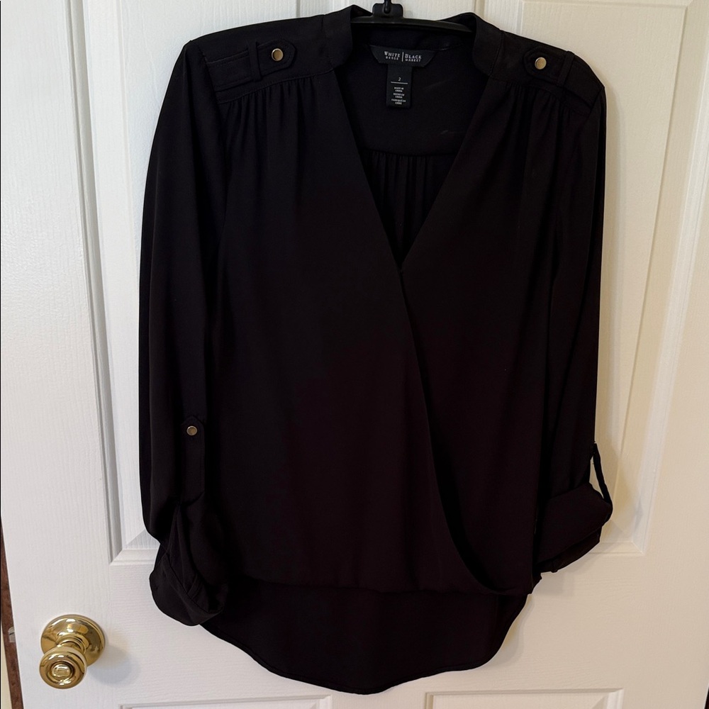 White House Black Market Black Wrap Blouse